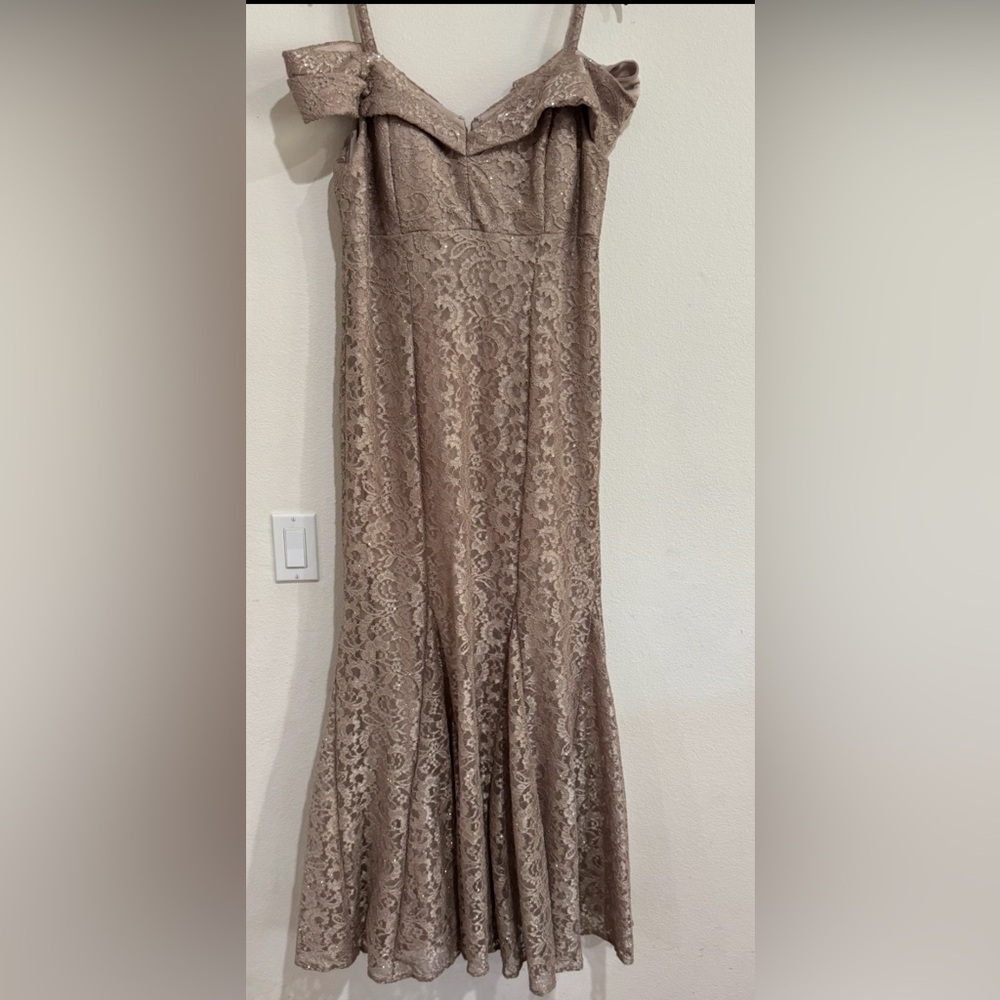 R&M Richards Formal Gold Sparkling/Champagne Gown w/Lace